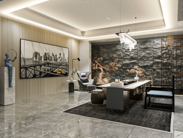 Акустическая панель, черный войлок, 2750х600х19мм, рейки МДФ ясень Кристалл